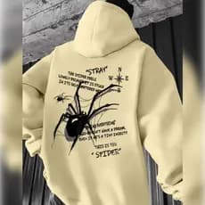 Moletom Casual Masculino com Capuz, Estampa de Aranha e Texto Humorístico, Bolsos Frontai
