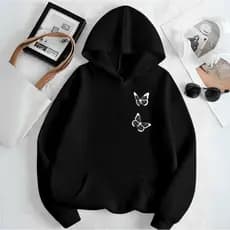 Moletom feminino Canguru Blusa de frio com capuz duas borboleta casaco