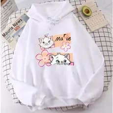 Moletom Canguru Simples Estampa Gatinha Marie Casual De Algodão Confortável