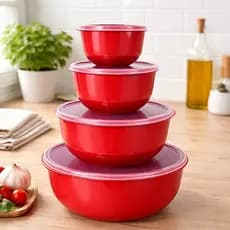 Kit Bowl Tigelas Plásticas Tampa Encaixe Firme Empilháveis 4 Tamanhos 400ml 800ml 2L 4L