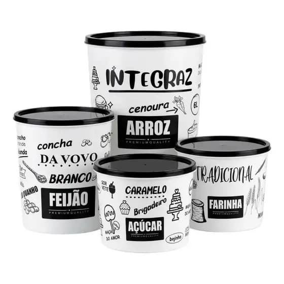 Kit 4 Potes Mantimento Arroz Feijao Acucar Farinha Bpa Free