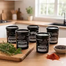 Kit Potes Temperos 200ml Tampa Preto Fechamento Hermético Identificador Cozinha