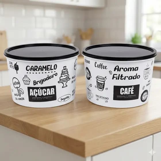 Kit 2 Potes Organizadores Açúcar Café Plástico Tampa Vedação 2 Litros