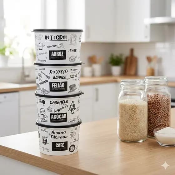 Kit 4 Potes Organizadores Arroz Feijão Açúcar Café Plástico Resistente Tampa Vedação Cozinha 2 L