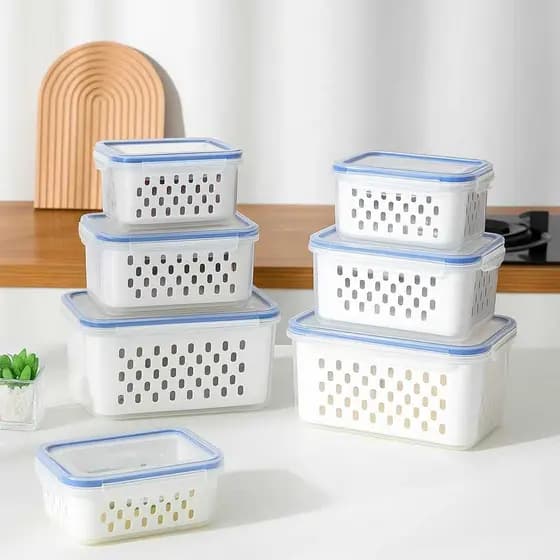 Kit 3 potes herméticos com tampa de vedação segura e design empilhável para geladeira