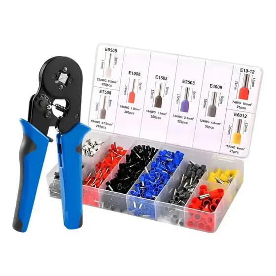 Kit Terminal Ilhos Tubular 1200pçs Mista + Alicate Crimpar