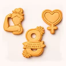 Kit 3 Cortadores de Biscoito Molde Dia da Mulher Marcador Carimbo Cookie Massa Biscuit