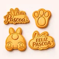 Kit 4 Cortador de Biscoito Molde Páscoa Marcador Carimbo Cookie Massa Biscuit