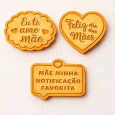 Kit 3 Cortador de Biscoito Molde Dia das Mães Marcador Carimbo Cookie Massa Biscuit
