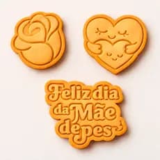 Kit 3 Cortador de Biscoito Molde Dia das Mães Marcador Carimbo Cookie Massa Biscuit