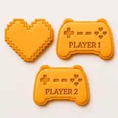 Kit 3 Cortadores de Biscoito Molde Dia dos namorados Gamers Marcador Carimbo Cookie Massa Biscuit