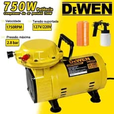 Compressor de Ar Portátil Ar Direto Profissional 750W 1/3CV 110V/220V Bivolt 2.8Bar com Acessórios