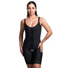 Macaquinho Cinta Pós-Cirúrgica Abdominoplastia Lipo HD com Alça, Fecho Frontal
