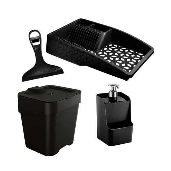 Kit 2/3 Peças Lixeira 2,5L, Porta Detergente 500ml, Escorredor Slim Organizador Pia Cozinha/Kit 2 Peças