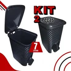 Kit 2 Lixeiras Rattan Cozinha Banheiro Escritório 7 Litros Preta C/pedal