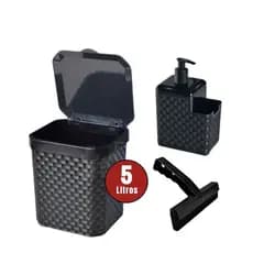 Kit Lixeira Pia 5 Litros + Porta Detergente Sabão + Rodinho de Pia Kit Cozinha 2/3 Peças