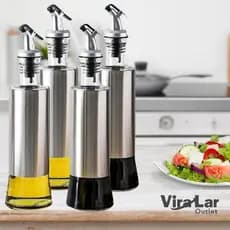 Kit Galheteiro 500ml Porta Azeite e Vinagre de Vidro Premium e Aço Inox com Dosador 500ML - 2/3/4 Peças