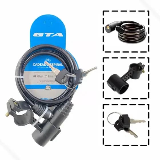 Cadeado Tranca Para Bike Moto Estepe c/ Chave 6mm X 1000mm c/ Suporte Gta