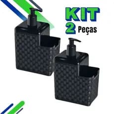 Kit com 2 Porta Detergente Sabão 2 em 1 Com Suporte Para Bucha Esponja Rattan