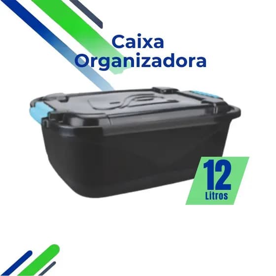 Caixa Organizadora Preta 12L C/ Tampa e Trava Cesto P/ Brinquedos e Multiuso