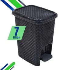 Lixeira Cozinha Banheiro Pequena Cesto de Lixo Com Tampa 7 Litros Com Pedal Preto Rattan