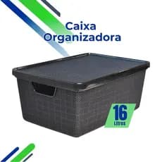 Caixa Organizadora Jutta Preto 16 Litros Cesto Organizador Gavetas Guarda-Roupas Armario Brinquedos