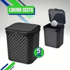 Lixeira Cesto Rattan 5 Litros Preta C Tampa Cozinha Banheiro Lixeira Pia