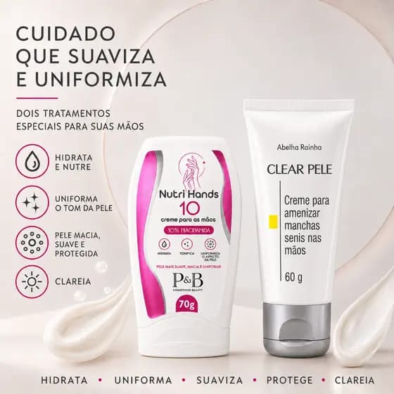 Kit Creme Clareador Para Maos Com Niacinamida Efeito Clareador Imediato P&B Cosmeticos Beauty