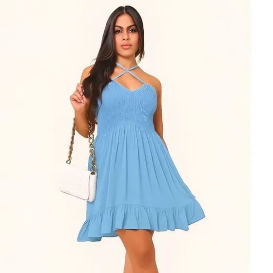 Vestido Feminino Curto Babado • Alcinhas Reguláveis • Tecido Leve lastex