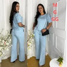 Conjunto de Moletinho  Calça Pantalona Blusa Manga Curta