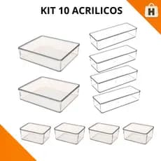 Conjunto 10 Organizadores de Acrílico Modular para Maquiagem Geladeira Gavetas Armário