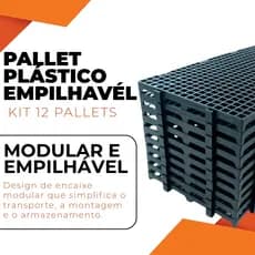 Kit 12 Peças Palete Estrado Piso Plástico Preto 2,5x25x50 Cm