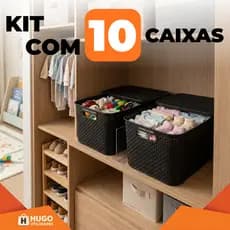 Kit 10 Cestos Organizadores Multiuso Rattan 7L Com Tampa Colorido