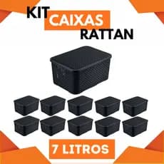 Kit Cesto Caixa Organizadora Rattan 7 Litros Multiuso Preto