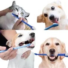 Kit 2 Escovas Dental Duplas Pet Para Cães e Gatos - Cores Sortidas