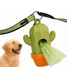 Porta Saquinho Higiênico Pet de Plástico Formato Cacto com Saquinhos - 1 Unidade