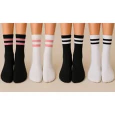 Meia Feminina Cano Alto em Algodão Kit com 3 Pares de Meias Listradas - Promoção !