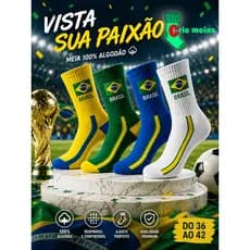 Meias do Brasil Cano Alto Unissex Copa Inverno Brasil Quente Algodao A