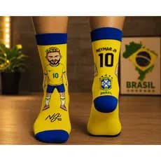 KIT 2 meias craques da copa neymar messi cristiano ronaldo  alta qualidade 100% algodão copa unissex infantil e adulto