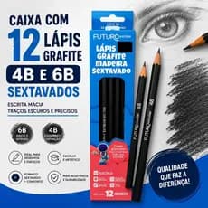 ✏️ Caixa com 12 Lápis Grafite 4B e 6B Sextavados | Escrita Macia e Desenho Artístico Escolar e Profissional