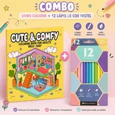 Livro de Colorir Cute & Comfy + 12 Lápis de Cor| Kit Completo para Colorir, Relaxar e Criar