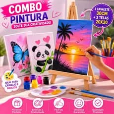 Kit Pintura Completo Cavalete 30cm + 3 Telas 20x30 Artista Iniciante