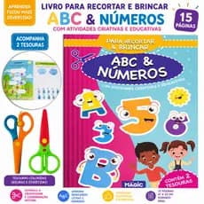 Livro Para Recortar e Brincar ABC & Números + 2 Tesouras | Atividades Educativas Infantil | Coordenação Motora | 15 Pág