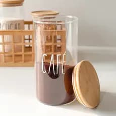 Pote de vidro redondo para café com tampa hermética de bambu 1,1L