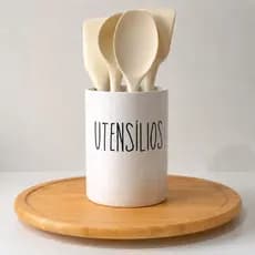 Porta utensílios branco com tampa de bambu 1,5L