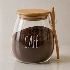 Pote hermético de vidro Bojudo Café c/ tampa e colher de bambu 650ml