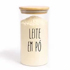 Pote vidro Leite em pó boro. tampa hermética bambu 1,1L
