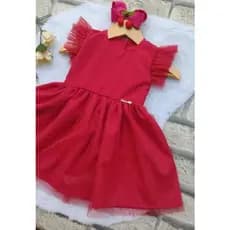 vestido infantil tule na manga vermelho