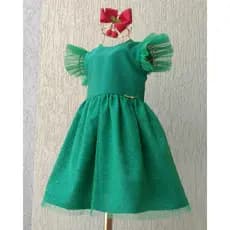 Vestido infantil verde tule na manga