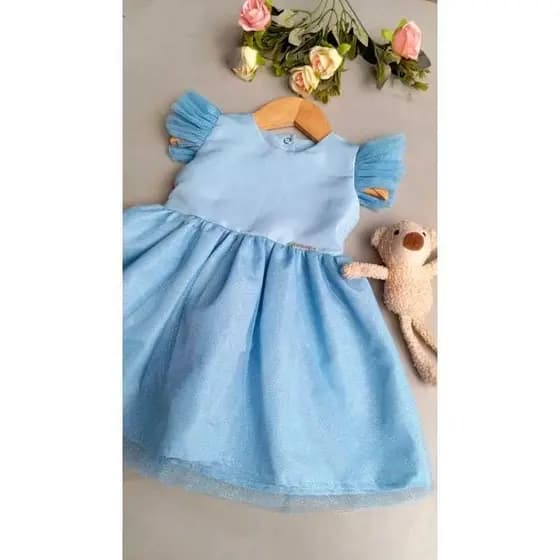 vestido infantil tule na manga azul bb